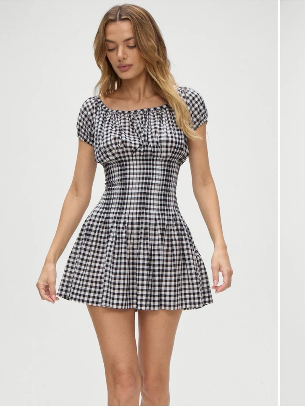 Frankie’s Bikini Gingham Off-Shoulder Dress